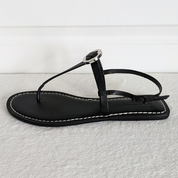 Mercedes Castillo Leather T-Strap Thong Sandal Flat Black Silver EU40 10 NWOB - Picture 4 of 15